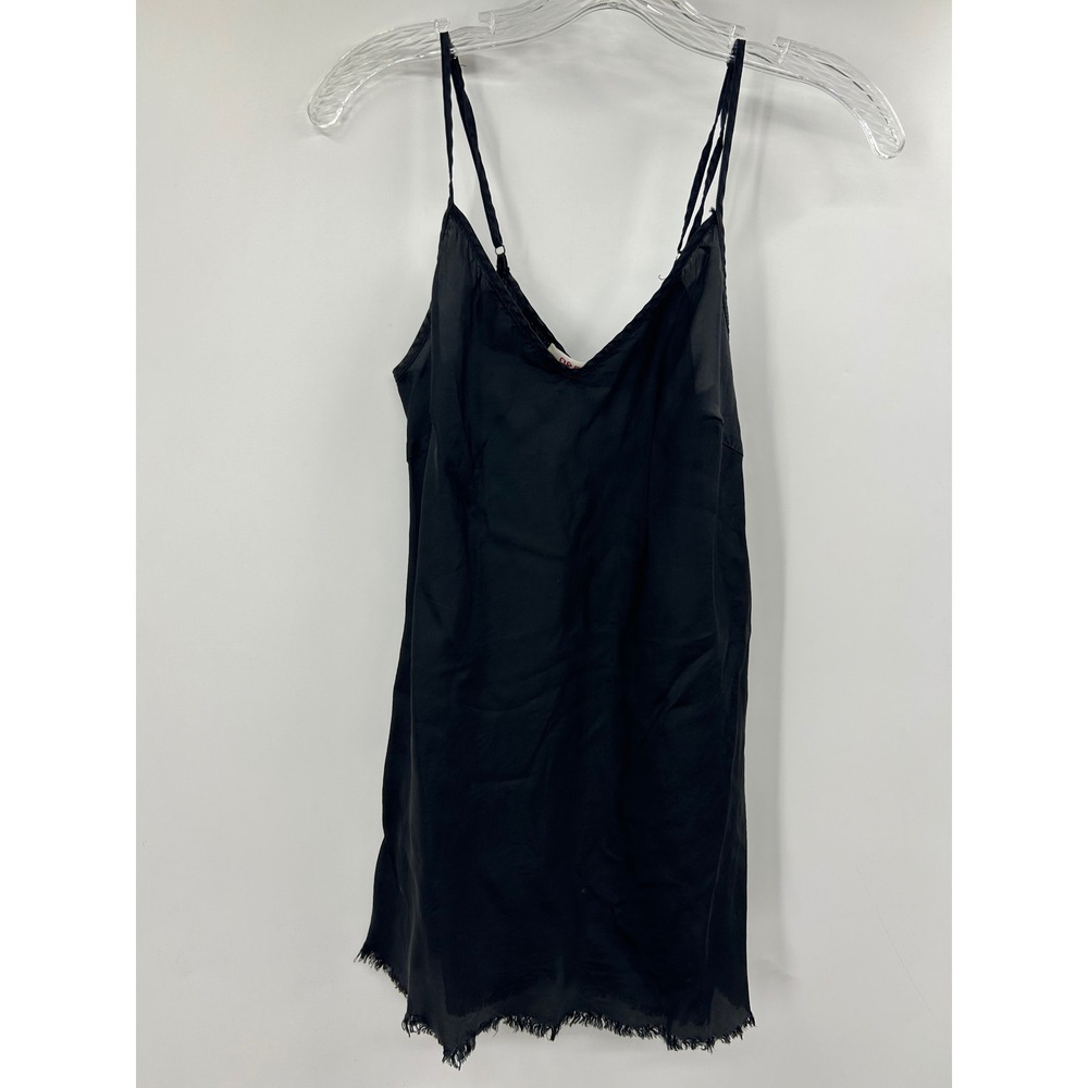 Organic by John Patrick Black Cupro Slip Dress Fringe Hem Made in USA Size M